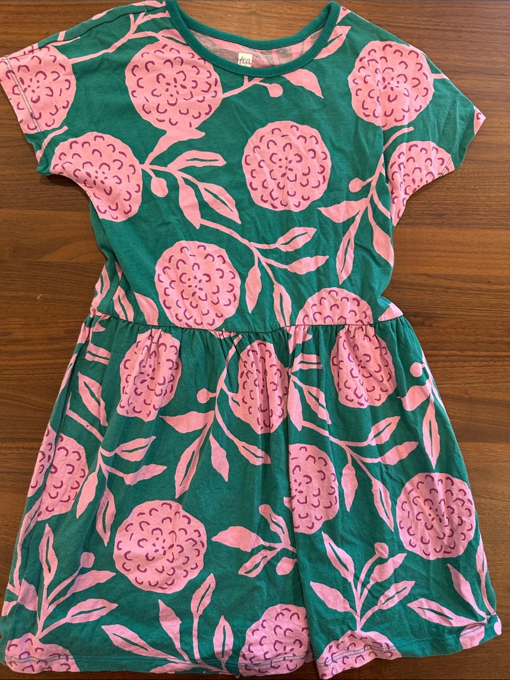 Tea Collection Teal Dress with Pink Floral Print